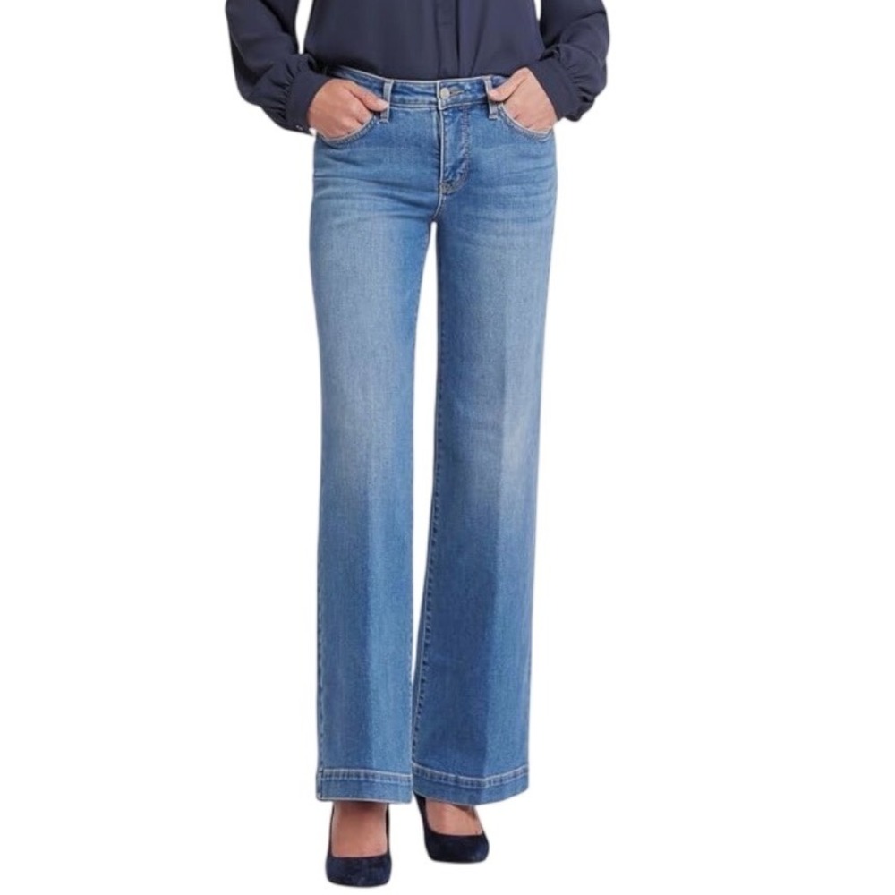 NYDJ Women's Teresa Wide Leg Jeans Water Canyon Blue Wash Denim Size 8 Boho